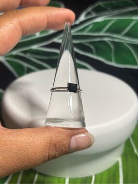 Sterling Silver Black Onyx Square Stone Ring - Elegant Minimalist Band